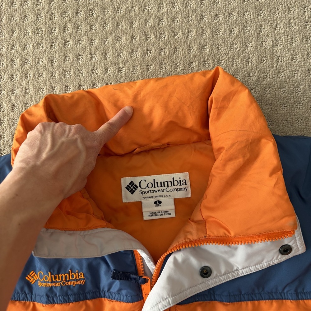 Vintage Columbia Down 650 Fill Convertible Puffer Vest Jacket Orange Men Large - Picture 5 of 11